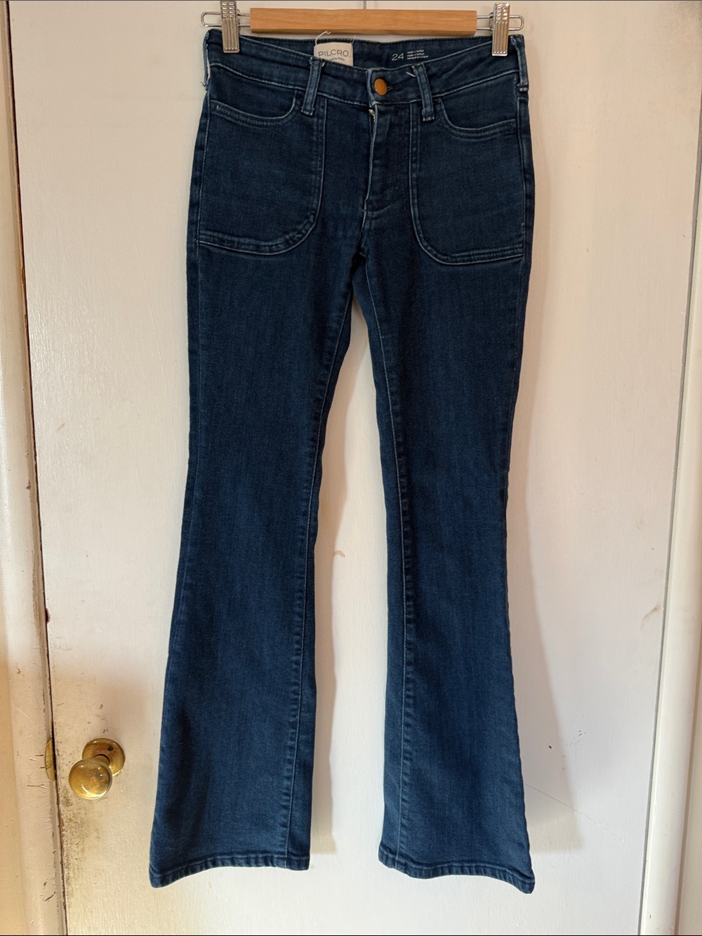 Pilcro Anthropologie Dark Blue Women's Jeans - High Rise Flare Size 24